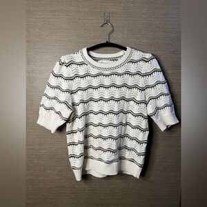 Marbled Cable Stitch Chevron Stitch Short Sleeve Sweater Top - medium nwot